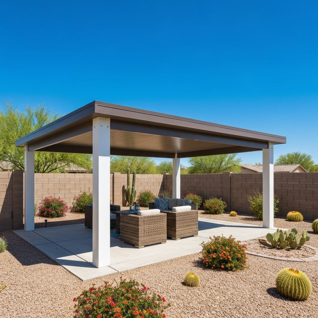 Two-tone freestanding patio cover with furniture
